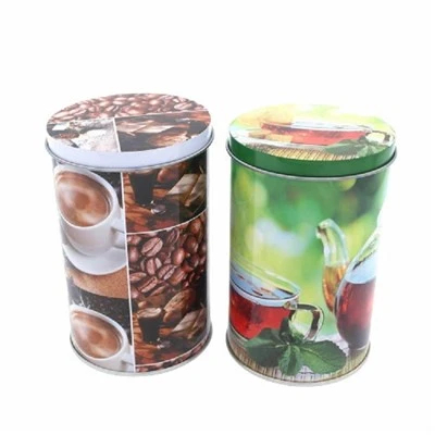 Round Tin Box Coffee Tea Metal Box